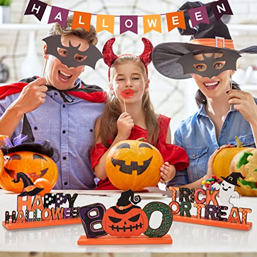 3 Pieces Happy Halloween Wooden Centerpiece Signs Decoration