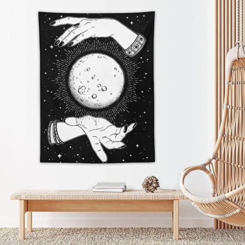 Witch Moon in Hands Tapestry Wall Hanging Decor Tarot Background for Bedroom Living Room Dorm