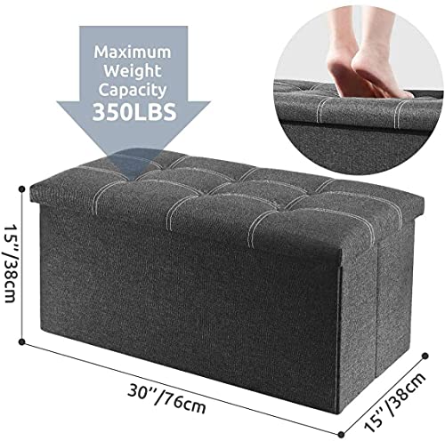 30 inches Storage Ottoman Bench, Foldable Footrest Shoe Bench w/ 80L Storage Space, Support 350lbs