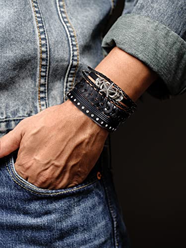 3 Pieces Leather Studded Punk Bracelet for Men/Women