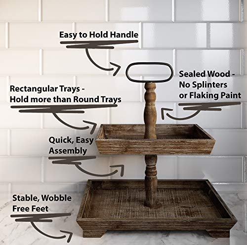 2 Tier  Wooden Farmhouse Tray Stand