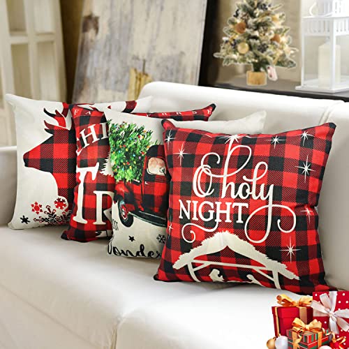 Set of 4 Christmas Throw Pillow Covers 18x18 Inch