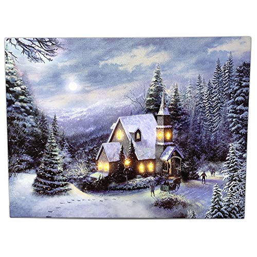 LED Holiday Christmas Canvas Church Print - Light Up Winter Scene - Forest Set