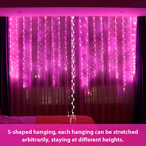 300 LED Fairy Curtain Lights with Remote 8 Modes Timer for Bedroom, 9.8x9.8Ft USB Plug in Adapter