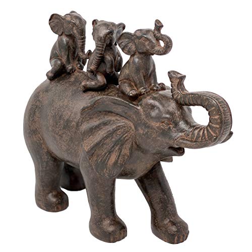 8" H 3 Baby Elephants Riding an Elephant Resin Statue Figurine Home Decoration