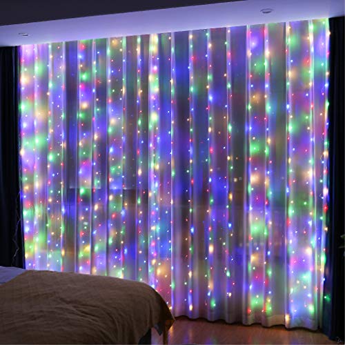 300 LED Fairy Curtain Lights with Remote 8 Modes Timer for Bedroom, 9.8x9.8Ft USB Plug in Adapter