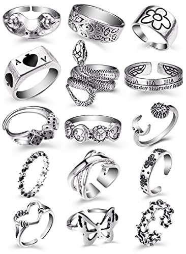 Vintage Silver Open Punk Rings for Men Women