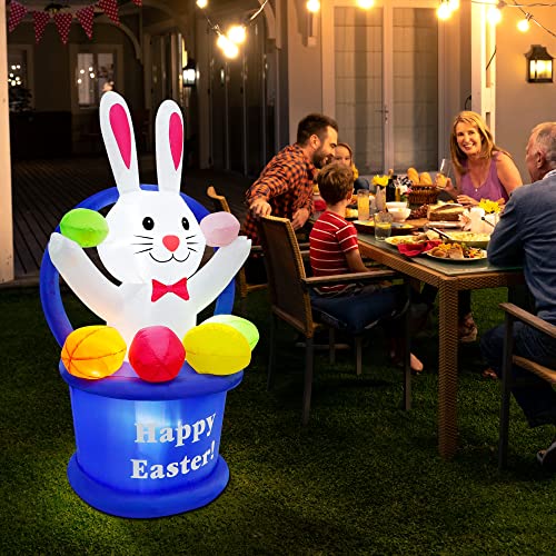 5ft Easter Inflatable Bunny in Egg Basket w/ LEDs for Home Decoration