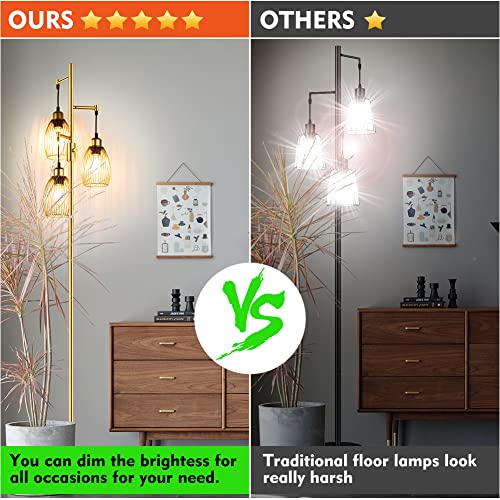 Decorative Gold Standing Lamp w/ 3pcs E26 LED Bulb (Included)