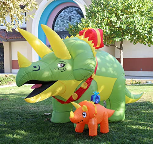 7.5 FT Christmas Inflatables Triceratops Dinosaur w/ Baby Dino Carry Gift Box