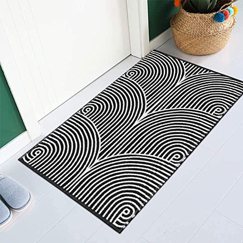 Black & White Kitchen Rug  Machine Washable Cotton Hand-Woven