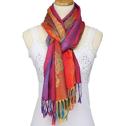 Colorful flowers Jacquard cotton pashmina Women Wrap Shawl tassels Scarves