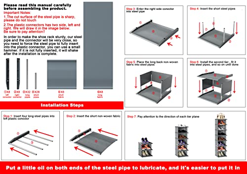 8 Tiers DIY Narrow Stackable Free Standing Shoe Rack