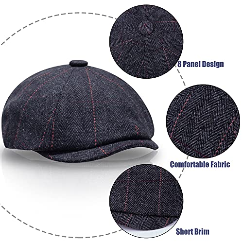 2 Pack Newsboy Hats for Men Classic 8 Panel Wool Blend