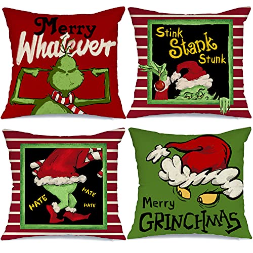 Christmas Pillow Case Set of 4, 18 x 18 Inch Christmas Pillow