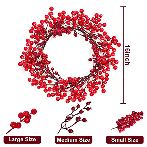 16" Red Berry Christmas Wreath Decoration