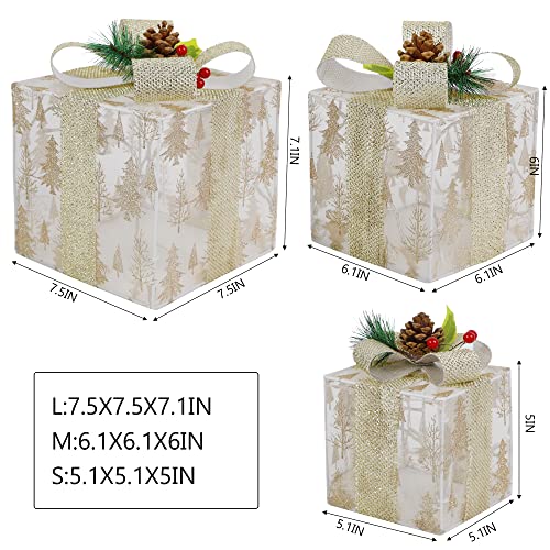 Twinkle Star Set of 3 Christmas Lighted Pop Up Gift Boxes Decorations, Tinsel Present Box, Pre-lit 60 LED Light