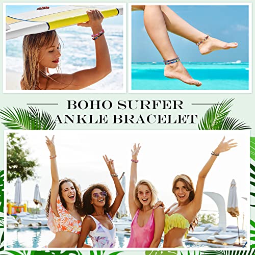 18 Pcs Boho Surfer Bracelet Ankle Adjustable Beaded Anklets Unisex Handmade Braided Bracelet Waterproof