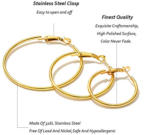 Big & Small Thin Hoop Earrings set for Women,Stainless Steel Hypoallergenic