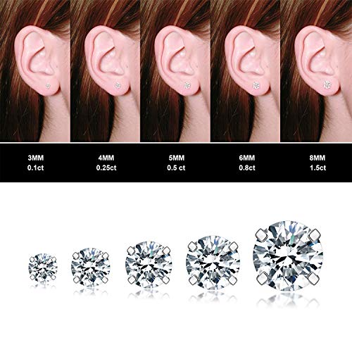 5 Pairs Stud Earrings Set, Hypoallergenic 3-8mm