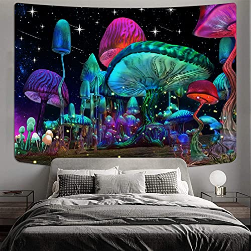 Psychedelic Mushroom Fantasy Waves Starry Sky Tapestry Trippy Wall Decoration