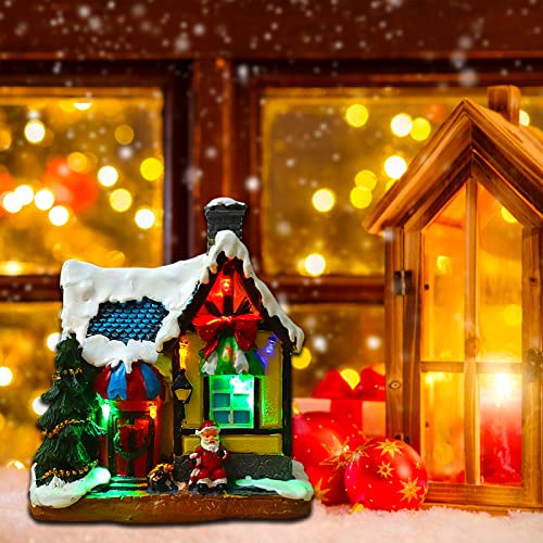 Mini Christmas Scene Xmas House LED Colorful Light Miniature Village Home  Decor