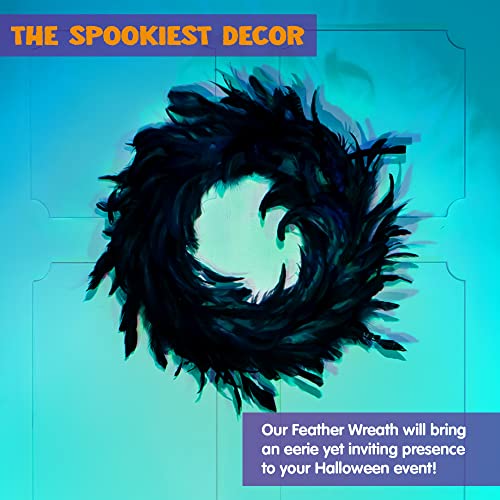 Natural Feathers Wreath 13.75" in Black for Halloween Decoration