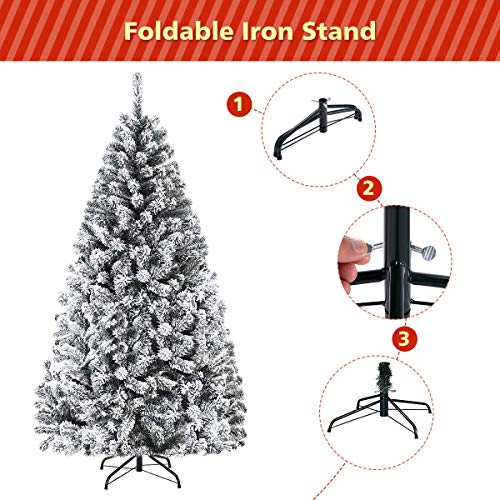 Artificial Christmas, Premium PVC Xmas Full, Flocked Snow Pine Tree with Solid Metal Stand, Ideal for Indoor and Outdoor (6FT),