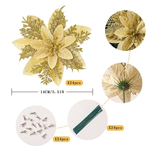 24pcs Poinsettia Artificial Christmas Flowers Decorations