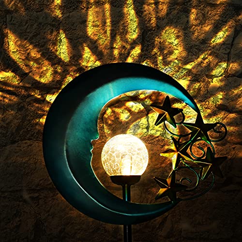 Crackle Glass Globe Moon & Star Solar Lights Outdoor Decoration