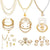 36 PCS Gold Plated Jewelry Set w/ 4 PCS Necklace, 11 PCS Bracelet, 7 PCS Ear Cuffs Earring, 14 Pcs Knuckle Rings for Women