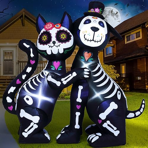 6 FT Halloween Inflatables Skeleton Black Cat and Dog Day of The Dead Outdoor Decorations, Inflatable