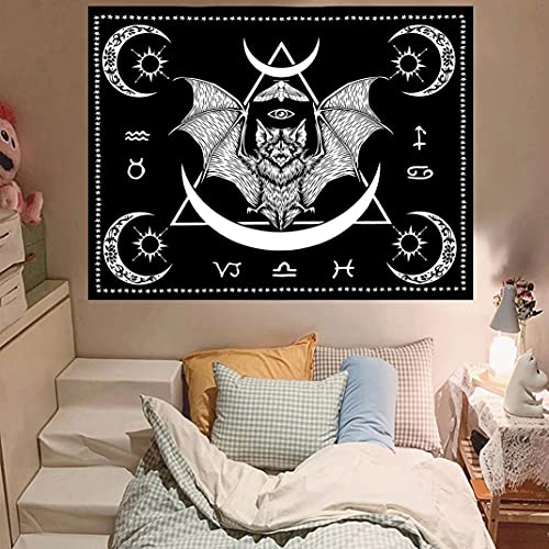 Bat Tapestry Occult Bat Tapestry Bat Wall Hanging Wall Art Black and White Bat Bedroom