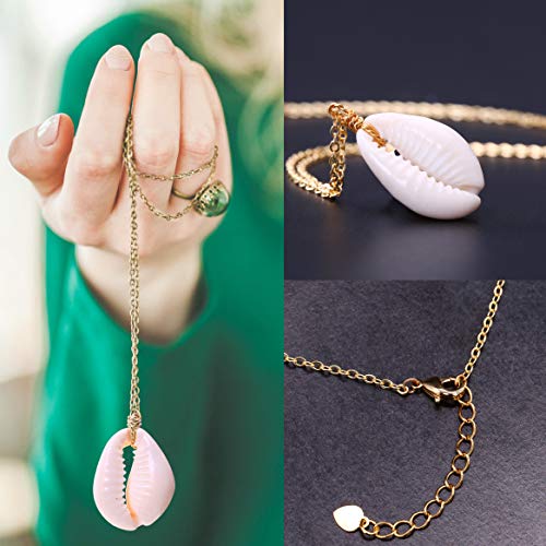 Shell Pendant Choker Necklace for Women  Adjustable 18K Gold Plated Cable Chain