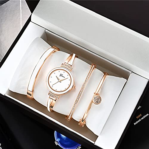 Elegant Rose Gold/Silver Watch & 3 Bracelets Set for Women