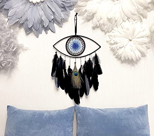 Evil Eye Dream Catchers, Black Dream Catchers for Bedroom Perfect Handmade Hanging Ornament Wall