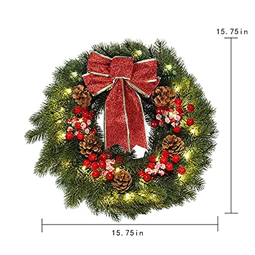 6 Inches LED Christmas Wreath w/ Pinecones Red Berries