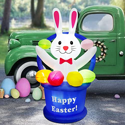 5ft Easter Inflatable Bunny in Egg Basket w/ LEDs for Home Decoration