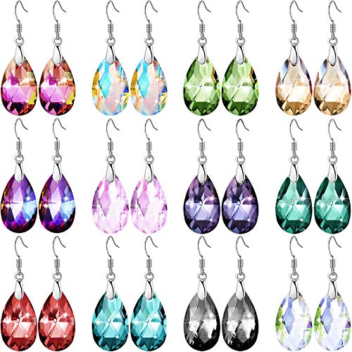 12 Pairs Crystal Dangle Earrings Set for Women