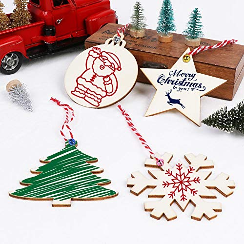 40pcs Unfinished 4 Styles Wooden Christmas Ornaments