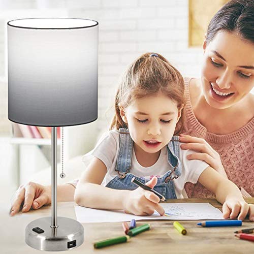 Bedside Table Lamps for Bedroom Set of 2 w/ USB Charging Port & AC Outlet  2 Blubs Included