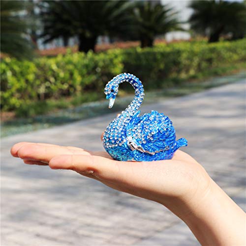 Diamond Blue Swan Trinket Box Hinged Hand-painted Figurine