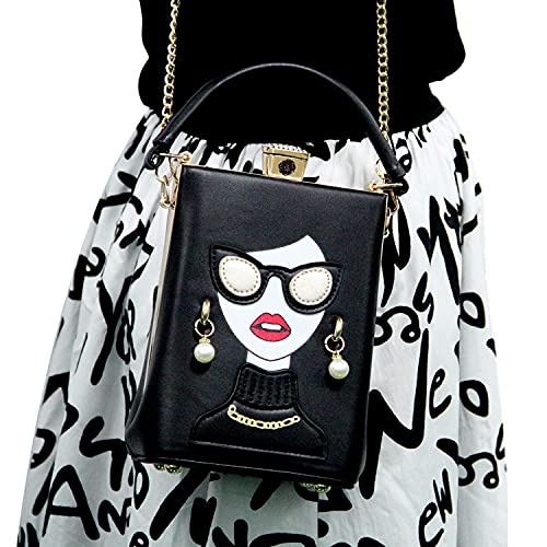 Novelty Lady Face Shoulder Bags Funky PU Leather Top Handle Satchel Handbags Clutch Purse for Women