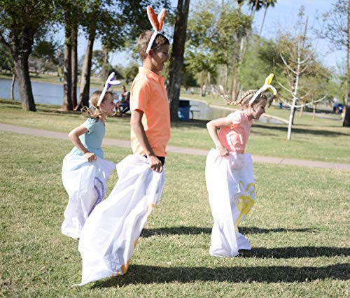 6 Easter Potato Sack Race Jumping Bags 40 x 24 w/ Bunny Ears Headbands for Party Supplies