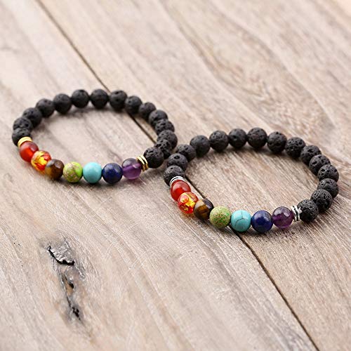 12 PCS Lava Chakra Oil Stone Diffuser Yoga Aromatherapy Essential Natural Stone Bead Bracelet 8MM