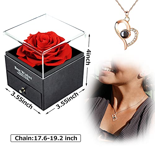 Enchanted Real Rose Flower I Love You Necklace,Perfect Gifts for Her