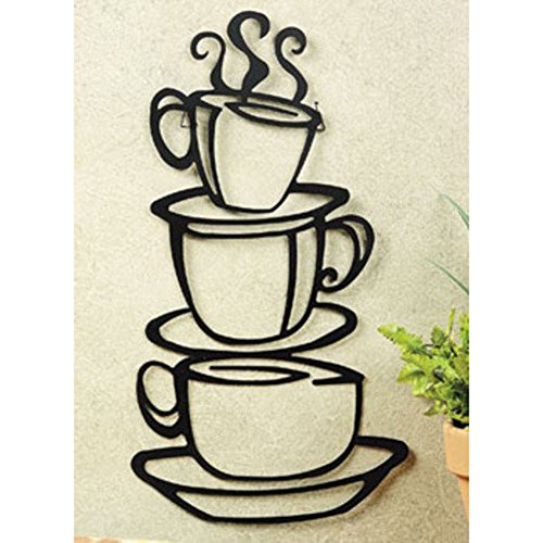 Black Coffee Cup Silhouette Metal Wall Art for Kitchen Decor