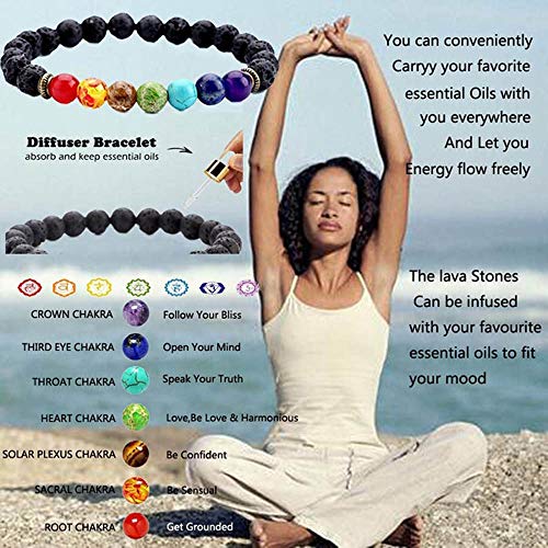 12 PCS Lava Chakra Oil Stone Diffuser Yoga Aromatherapy Essential Natural Stone Bead Bracelet 8MM