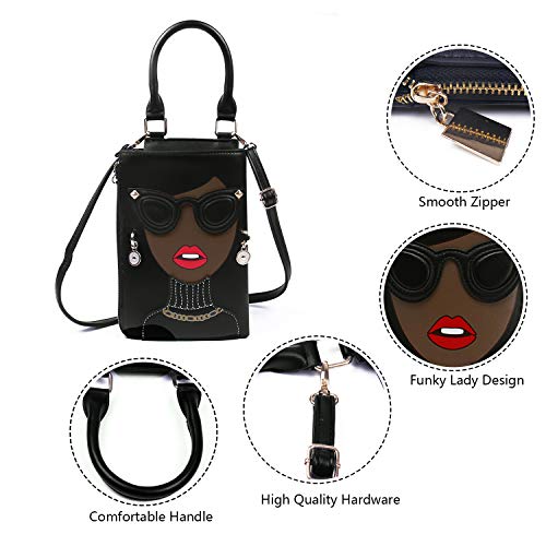 Novelty Lady Face Shoulder Bags Funky PU Leather Top Handle Satchel Handbags Clutch Purse for Women