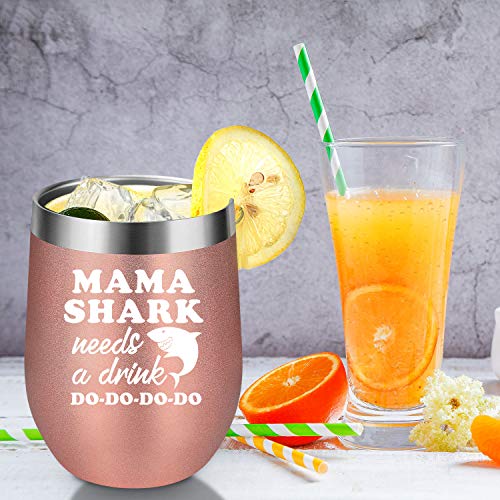 Wine Tumbler Mommy Shark Cup for Mothers Day/Birthday Gift